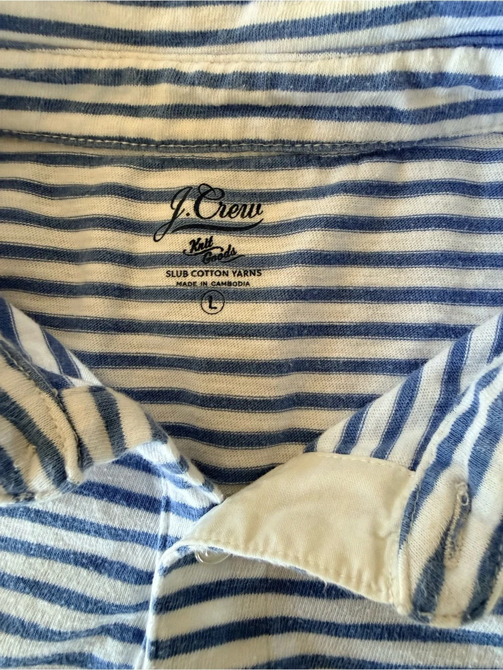 J.Crew white and blue striped cotton polo shirt in Men’s size Large